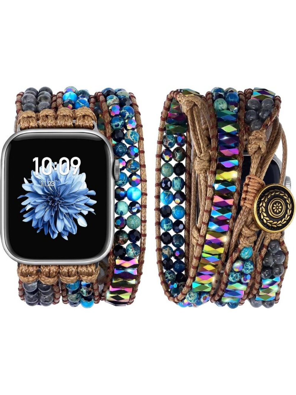 Women's Deep Blue Boho Beaded Band Compatible with Apple Stones Bracelet Watches